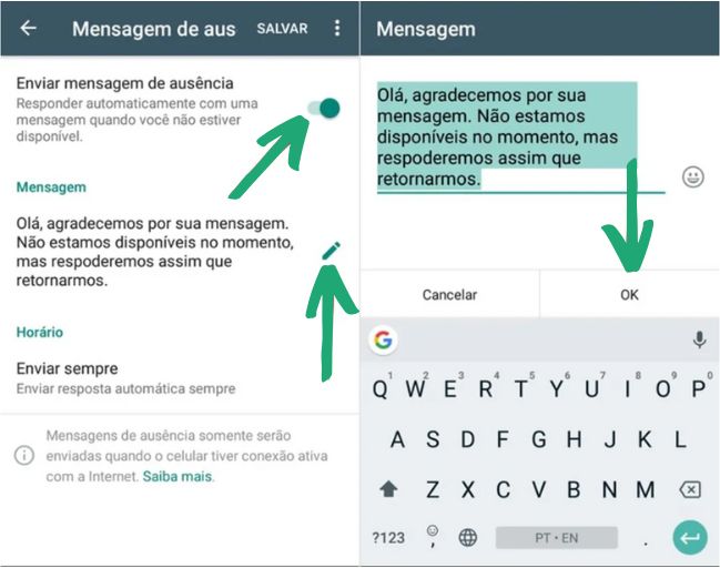 Definindo Mensagens de Ausência Inteligentes - inspiração 2