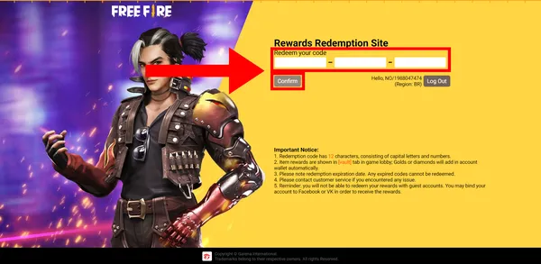 código do free fire
