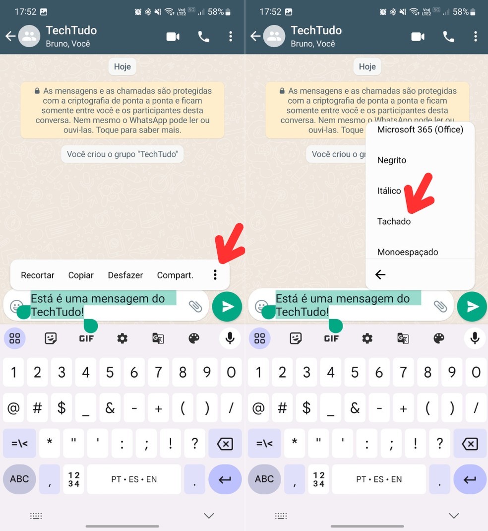 como sublinhar no whatsapp