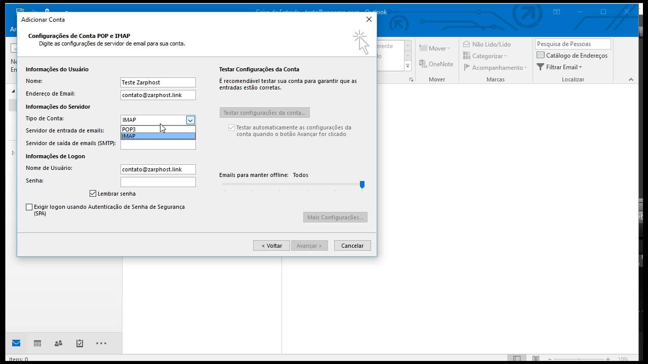 configurar email no outlook