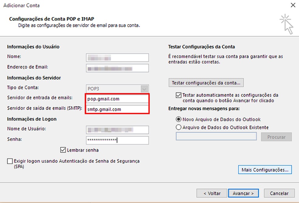 configurar email no outlook