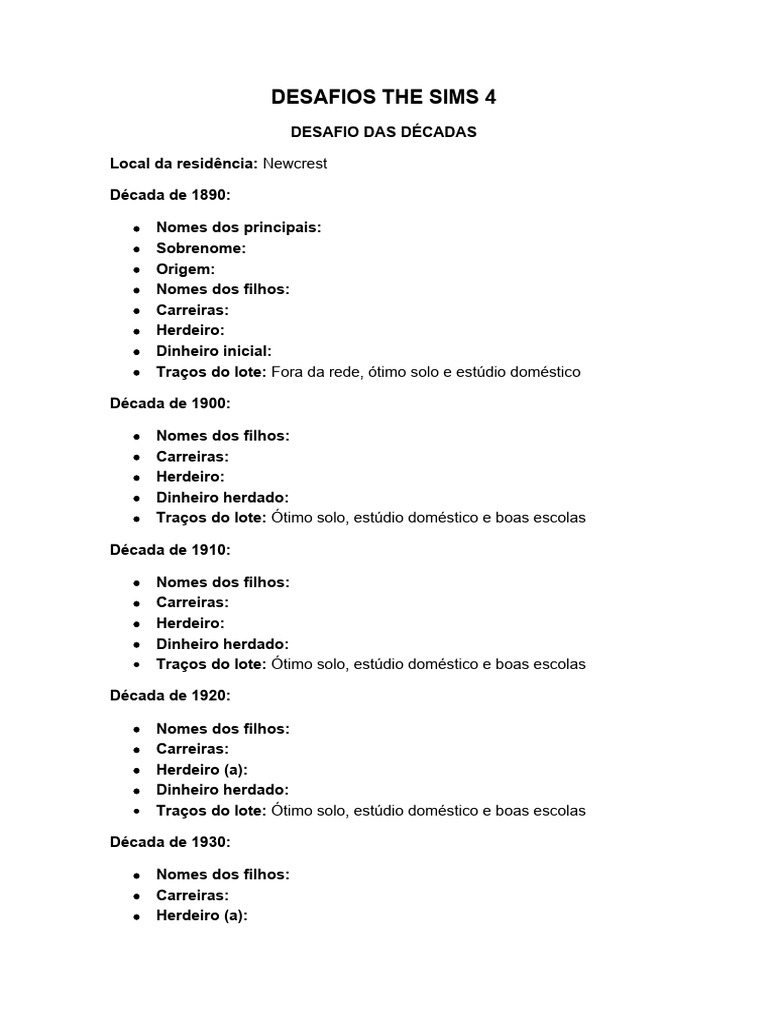 desafio the sims 4