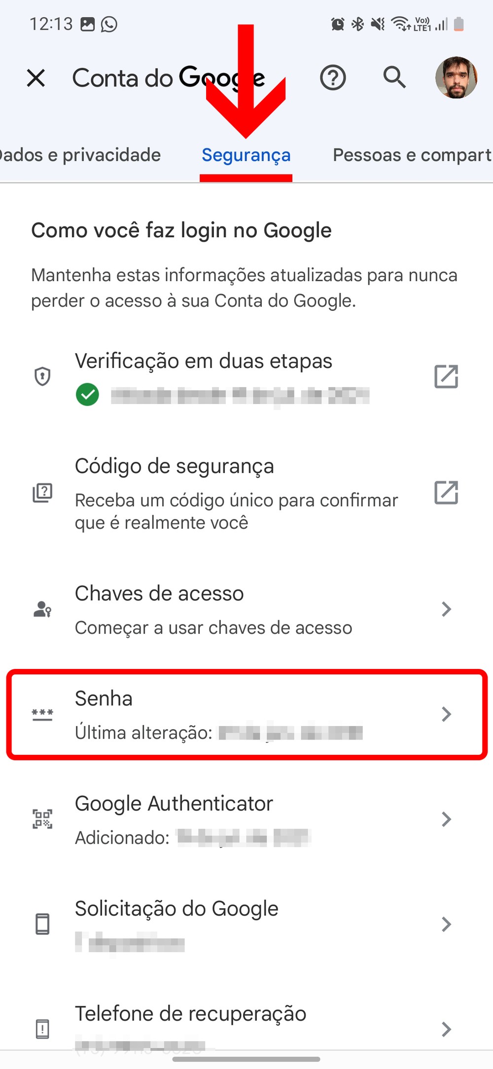 gmail como mudar a senha