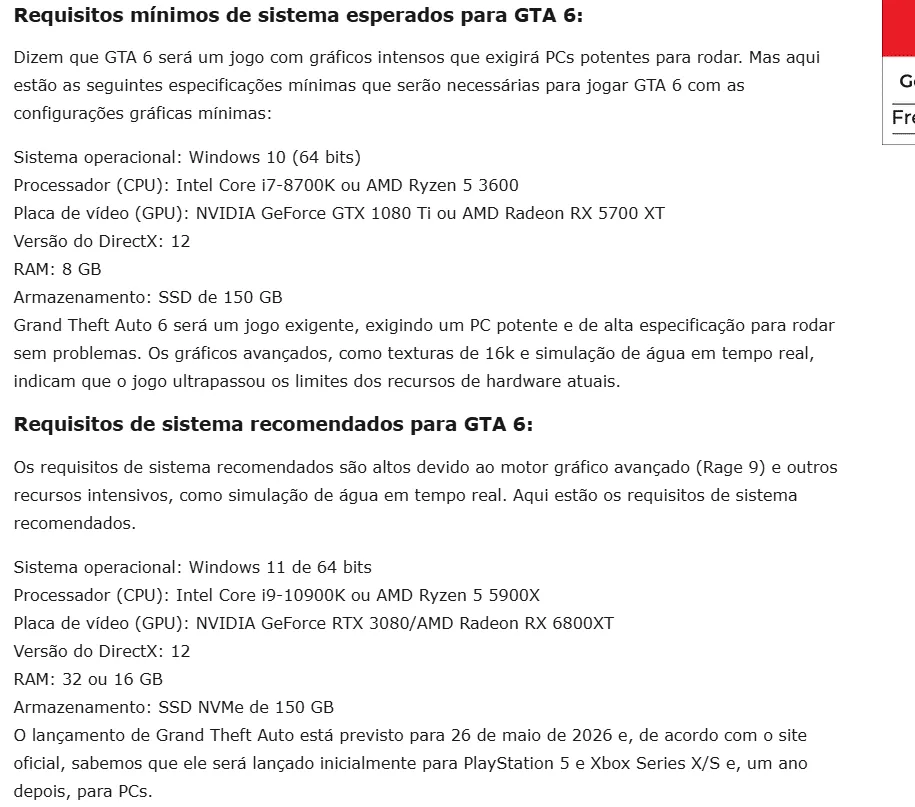 gta 6 requisitos