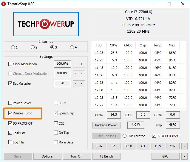 Desativar Turbo Boost para economizar bateria
