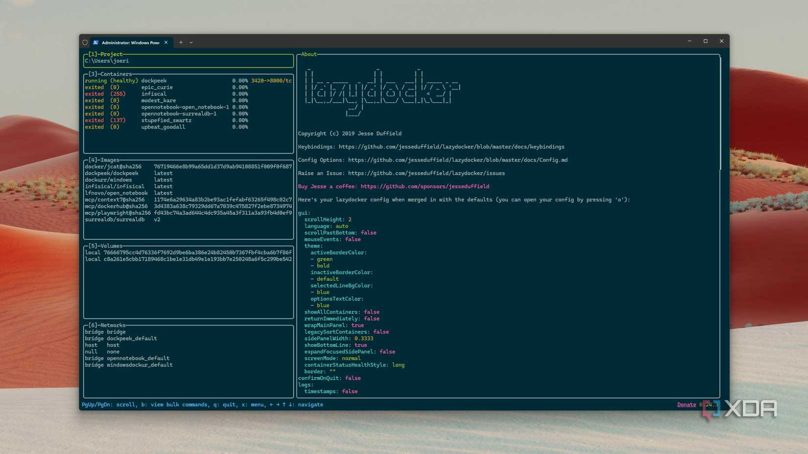 Otimizando o fluxo de trabalho com atalhos do Lazydocker