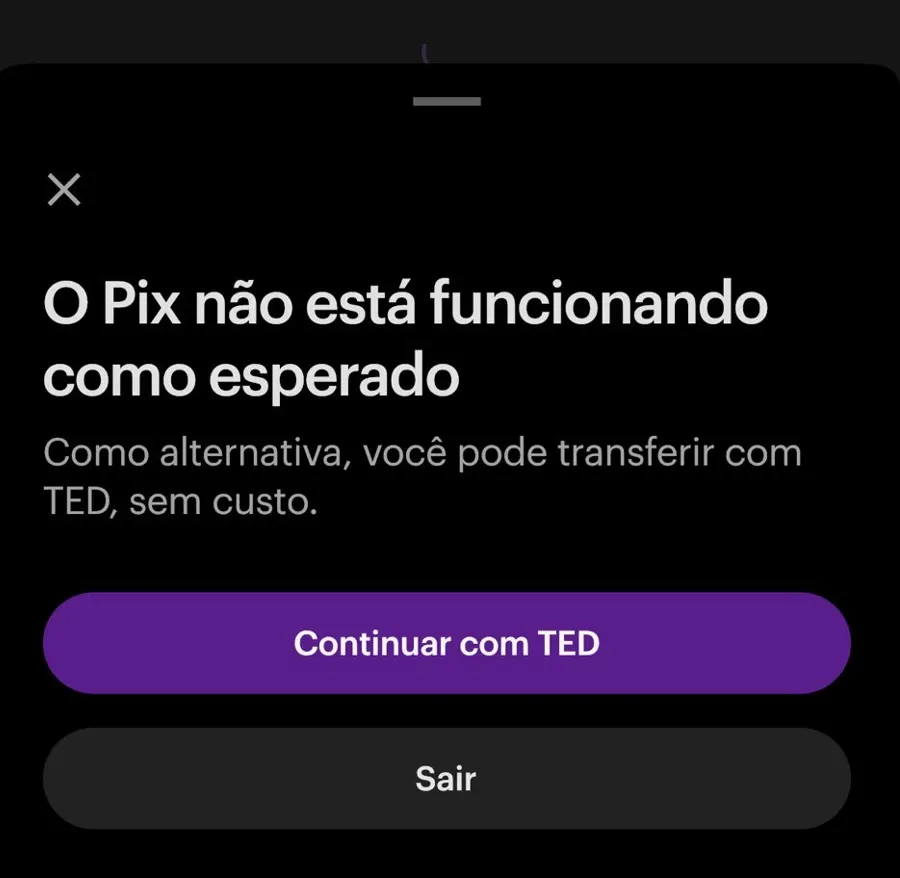 pix fora do ar bancos especificos