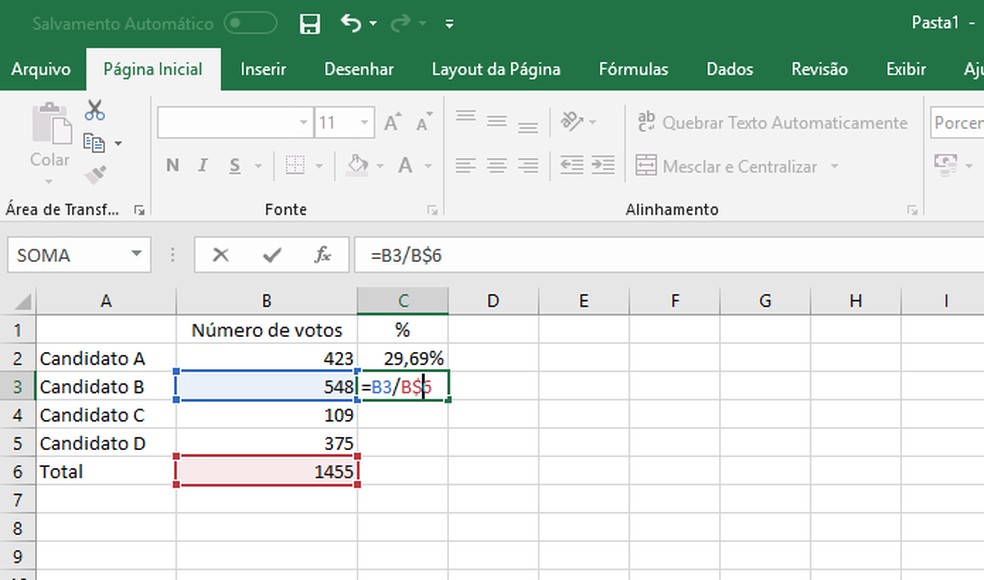 fórmula de porcentagem excel