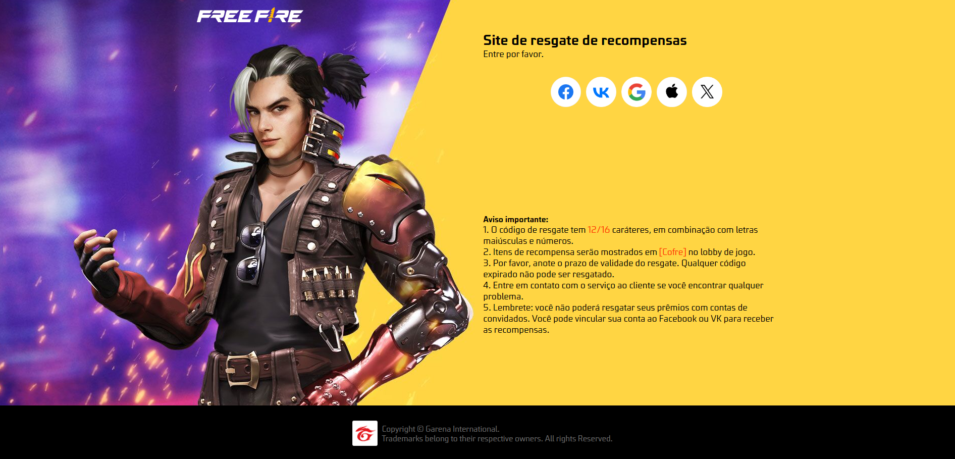 resgatar codigo free fire