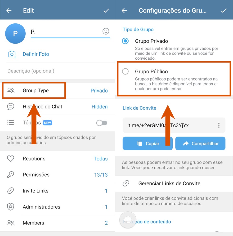 erros comuns ao criar grupo privado telegram