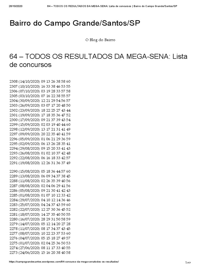 ultimos resultados da mega sena