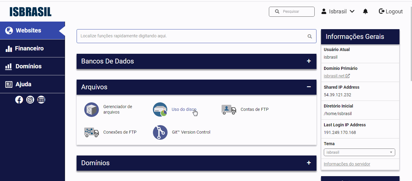 uso de disco cpanel