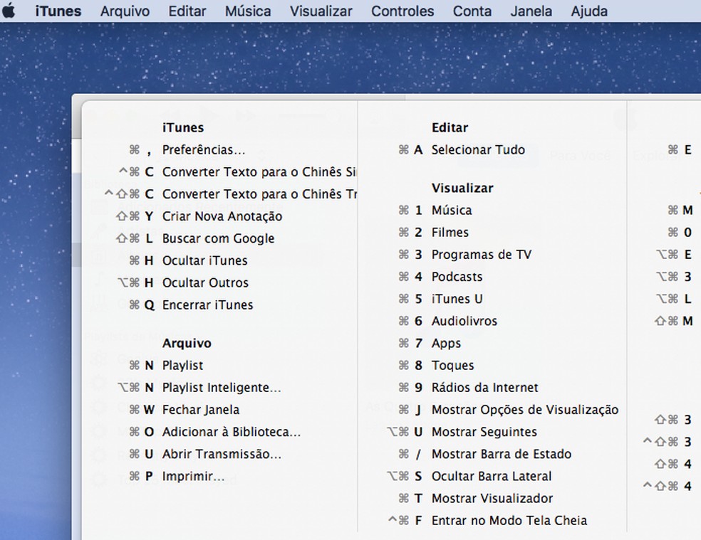 teclas de atalho mac